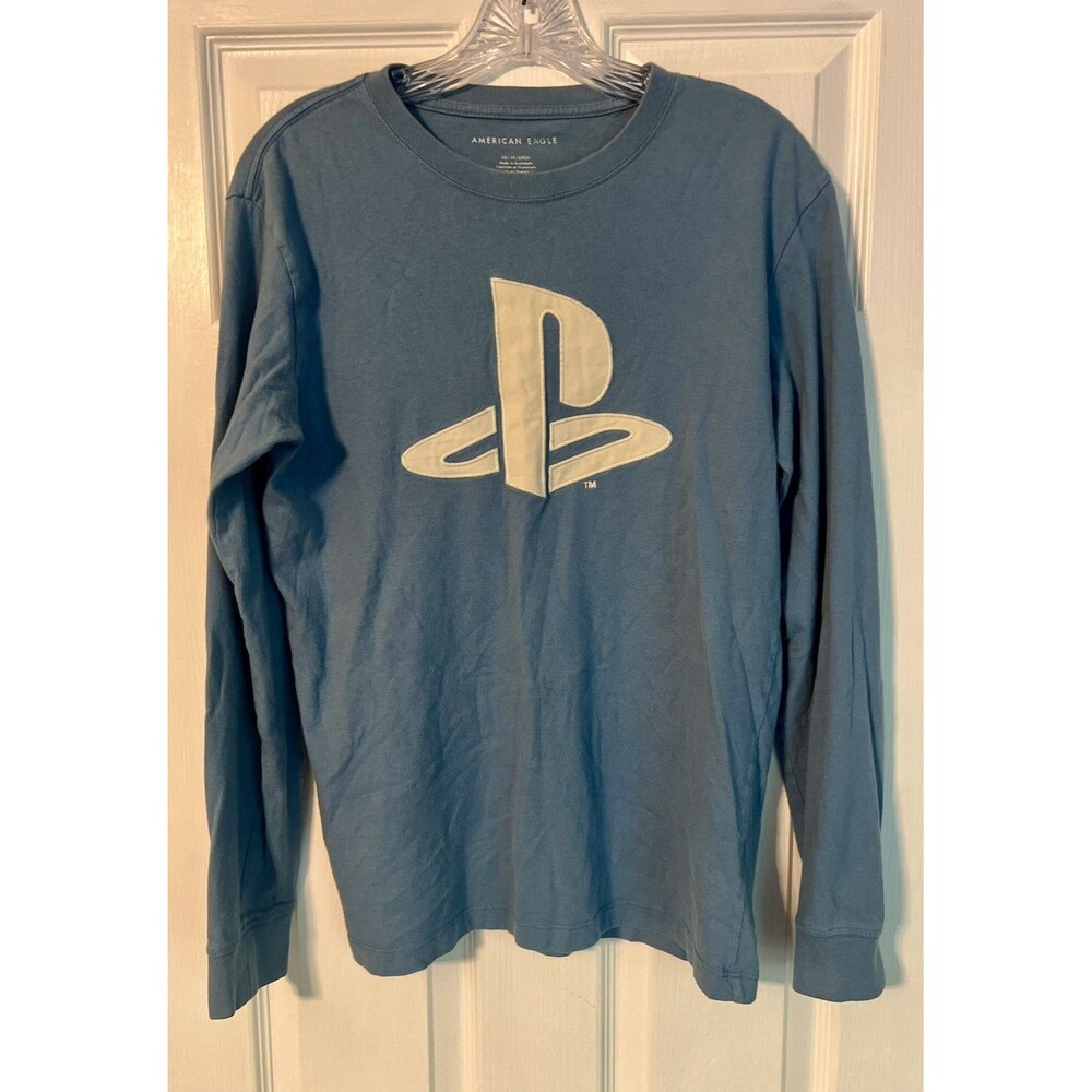 American Eagle PlayStation Long Sleeve Shirt Mens XS Blue W/ White Front Patch